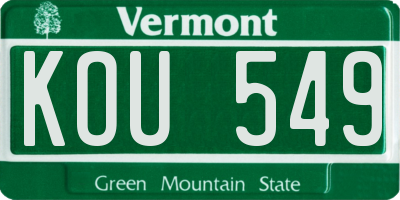 VT license plate KOU549