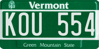 VT license plate KOU554