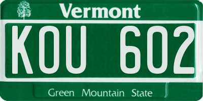 VT license plate KOU602