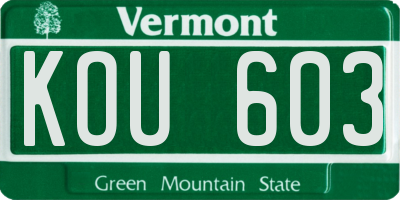 VT license plate KOU603