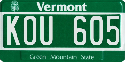 VT license plate KOU605