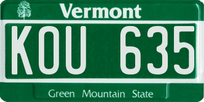 VT license plate KOU635