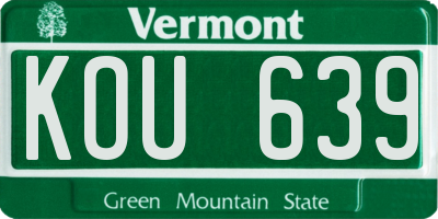 VT license plate KOU639