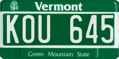 VT license plate KOU645