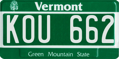 VT license plate KOU662