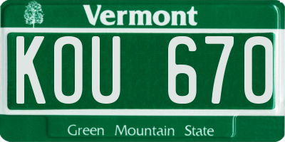 VT license plate KOU670