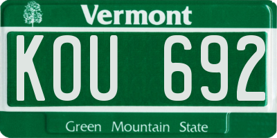 VT license plate KOU692