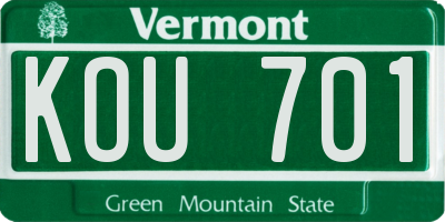 VT license plate KOU701