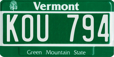 VT license plate KOU794