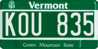 VT license plate KOU835
