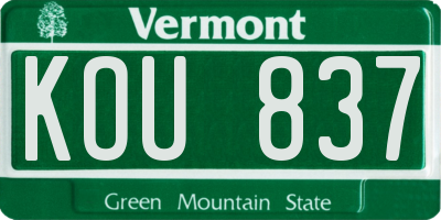 VT license plate KOU837