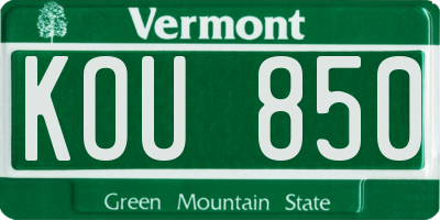 VT license plate KOU850