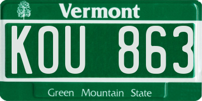 VT license plate KOU863