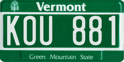 VT license plate KOU881