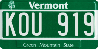 VT license plate KOU919