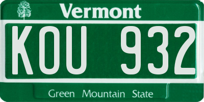 VT license plate KOU932