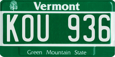 VT license plate KOU936