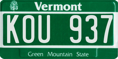 VT license plate KOU937