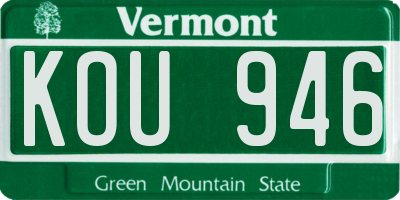 VT license plate KOU946