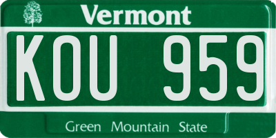 VT license plate KOU959