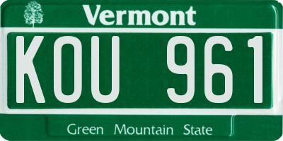 VT license plate KOU961