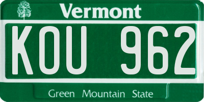 VT license plate KOU962