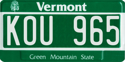 VT license plate KOU965