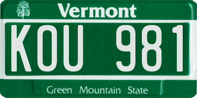 VT license plate KOU981