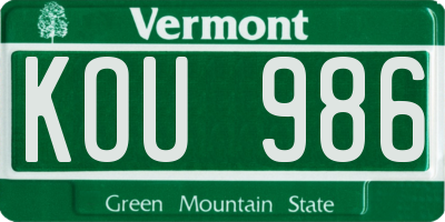 VT license plate KOU986