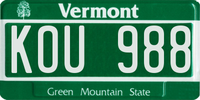 VT license plate KOU988