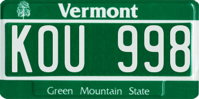 VT license plate KOU998
