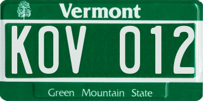 VT license plate KOV012