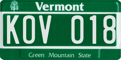 VT license plate KOV018