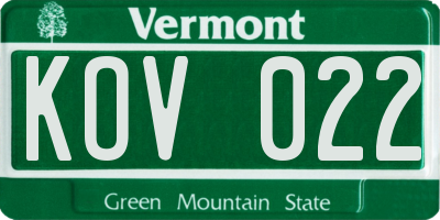 VT license plate KOV022