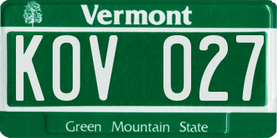 VT license plate KOV027