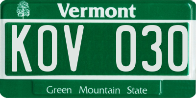 VT license plate KOV030