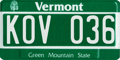 VT license plate KOV036