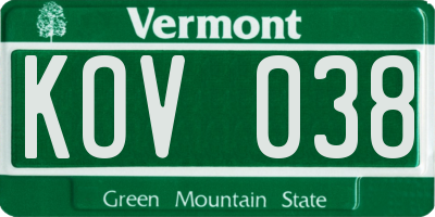 VT license plate KOV038