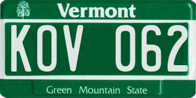 VT license plate KOV062