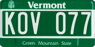 VT license plate KOV077