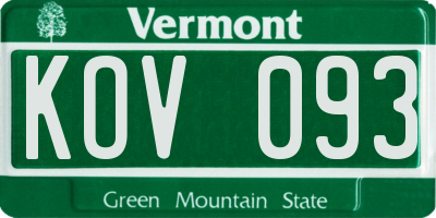 VT license plate KOV093