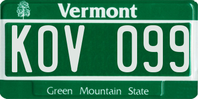 VT license plate KOV099