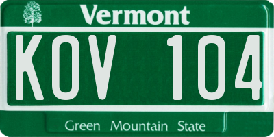 VT license plate KOV104