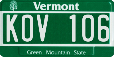 VT license plate KOV106