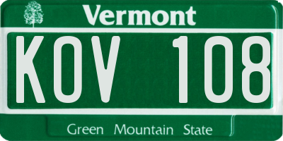 VT license plate KOV108