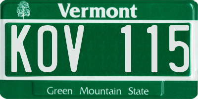 VT license plate KOV115