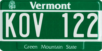 VT license plate KOV122