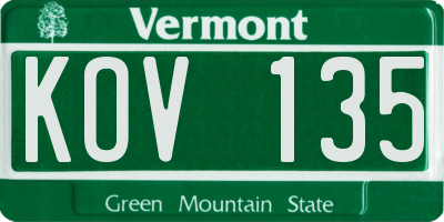 VT license plate KOV135