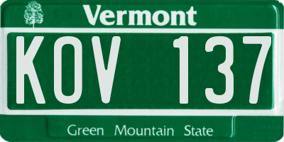 VT license plate KOV137