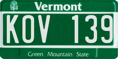 VT license plate KOV139